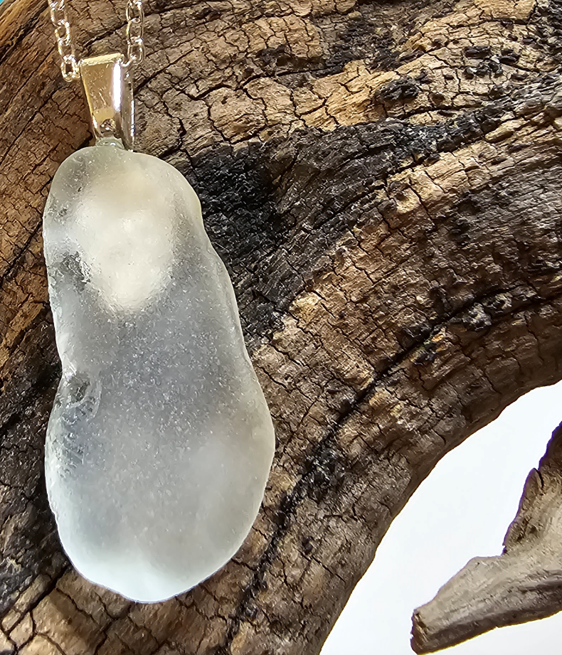 Sea Glass Pendant with Silver Chain - Winter Seas