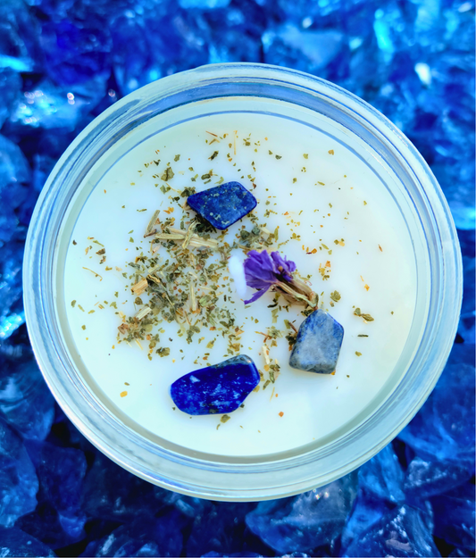 Jar Candle - Sea Salt & Woods with Herbs, Sea Salt, and Lapis Lazuli